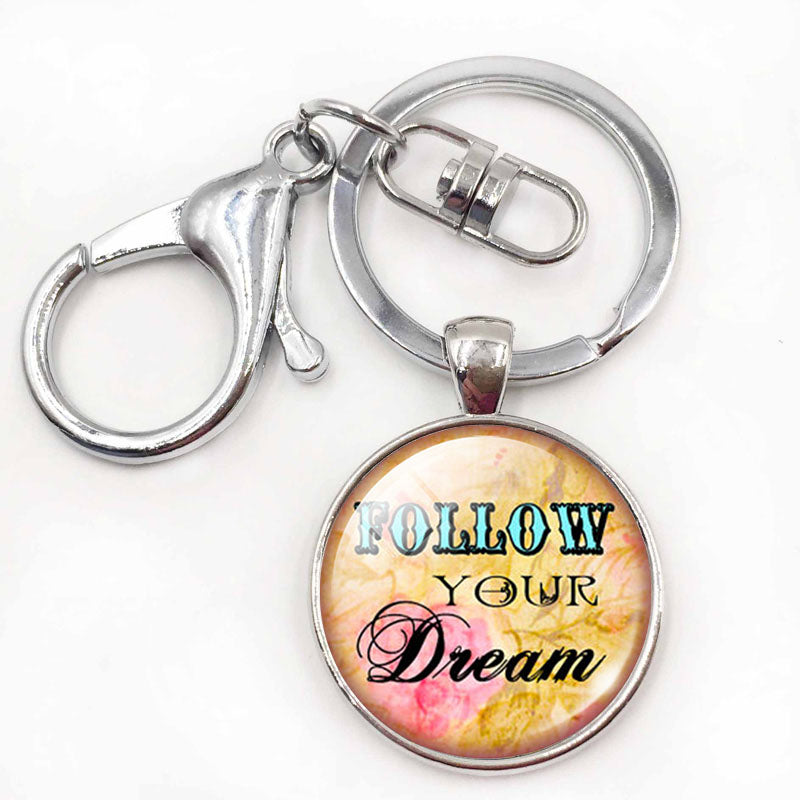 Inspiration Quotes Glass Dome Pendant Keyring