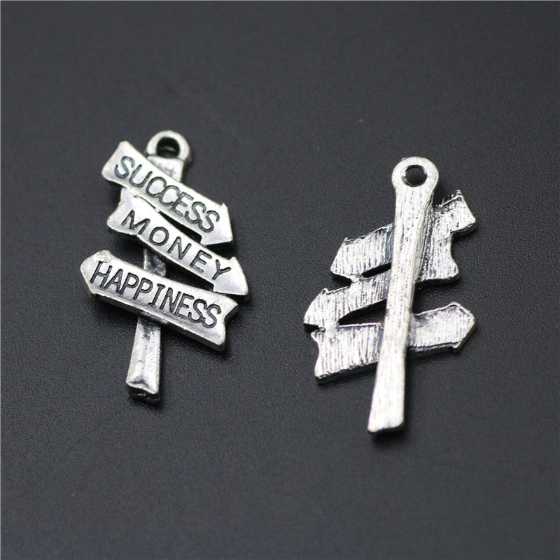 Silver Plated Success Money Happiness Engraved Pendant