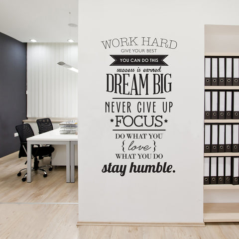 Work Hard Inspiring Quotes Wall Decal
