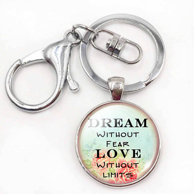 Inspiration Quotes Glass Dome Pendant Keyring