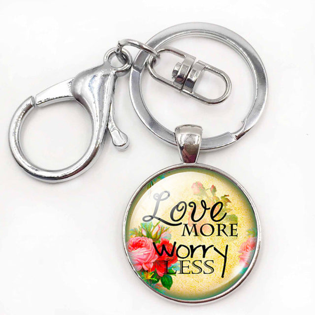 Inspiration Quotes Glass Dome Pendant Keyring