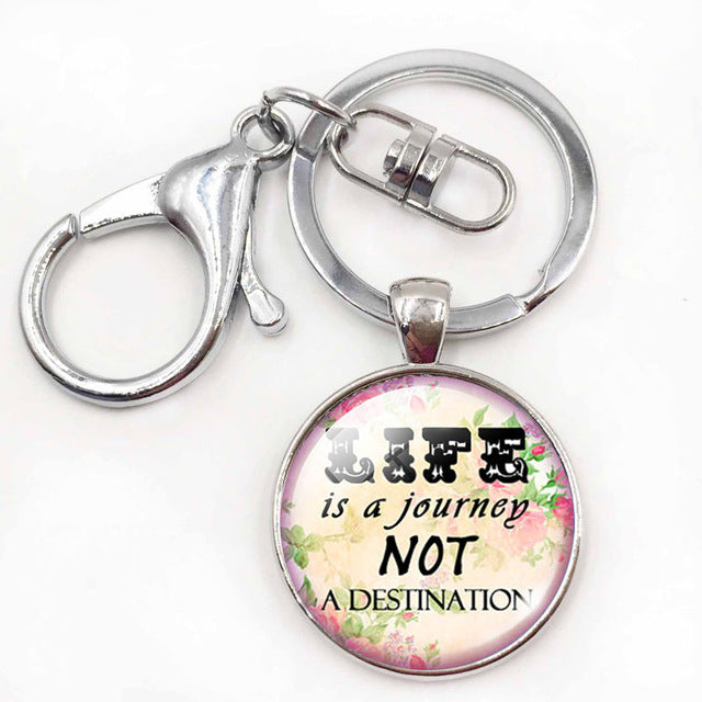 Inspiration Quotes Glass Dome Pendant Keyring