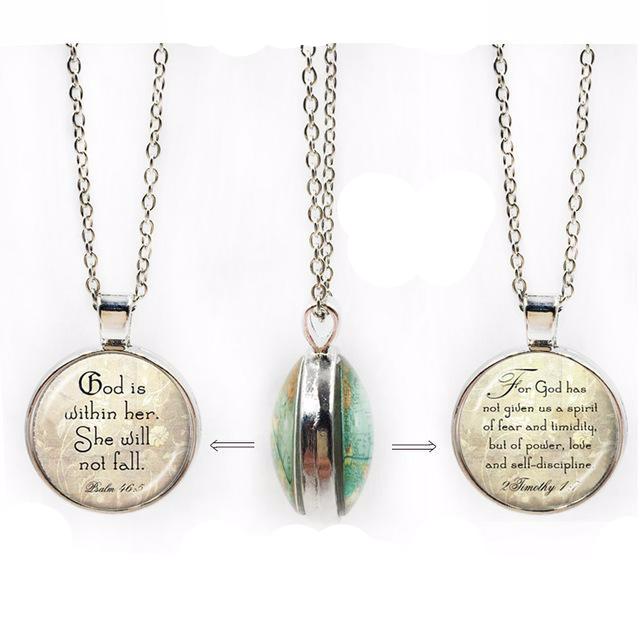 Bible Verse Cabochon Pendant Necklace