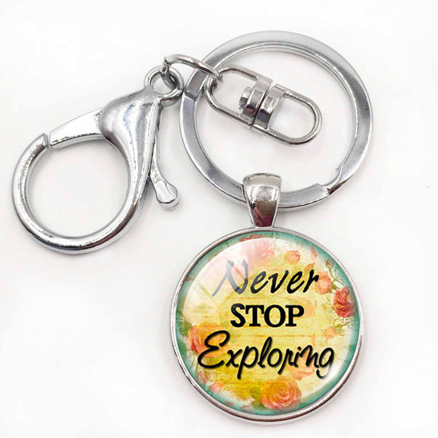Inspiration Quotes Glass Dome Pendant Keyring