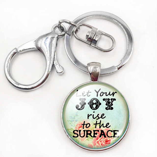 Inspiration Quotes Glass Dome Pendant Keyring