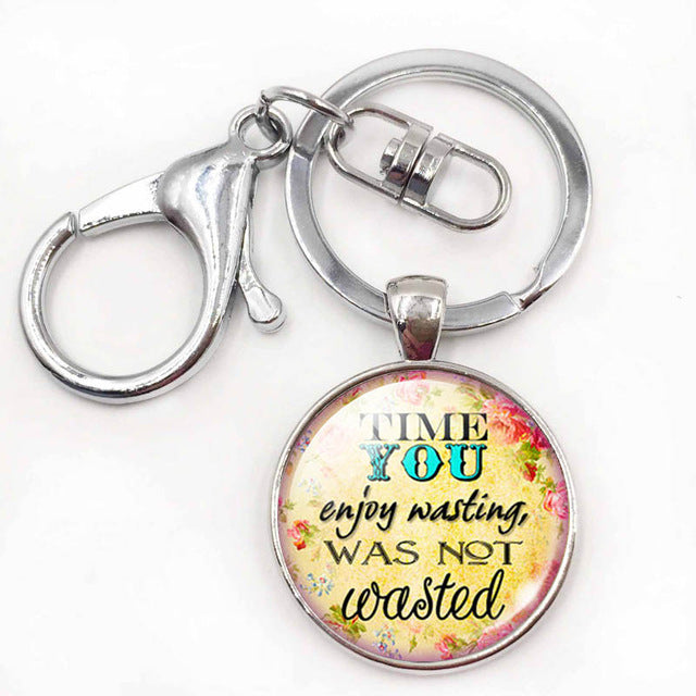 Inspiration Quotes Glass Dome Pendant Keyring
