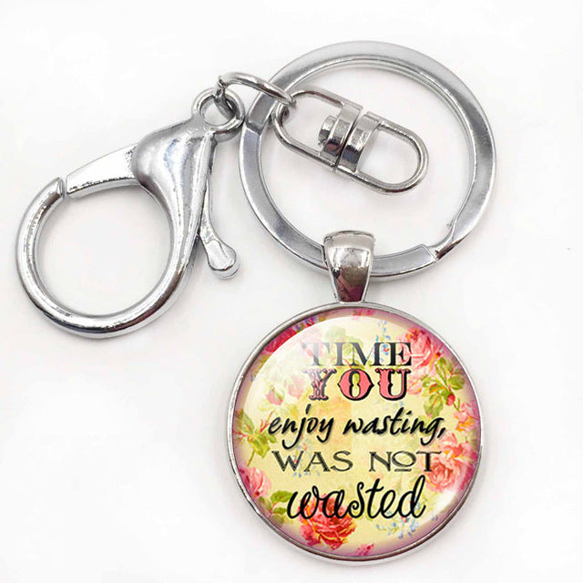 Inspiration Quotes Glass Dome Pendant Keyring