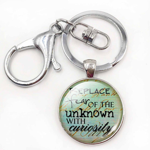 Inspiration Quotes Glass Dome Pendant Keyring