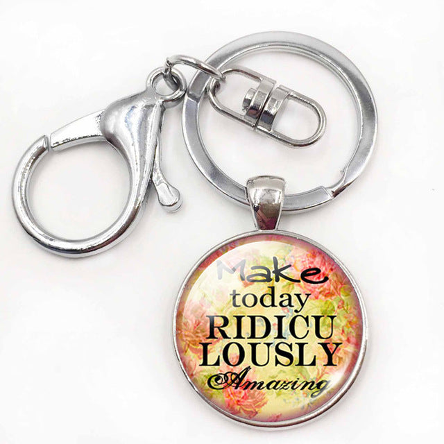 Inspiration Quotes Glass Dome Pendant Keyring